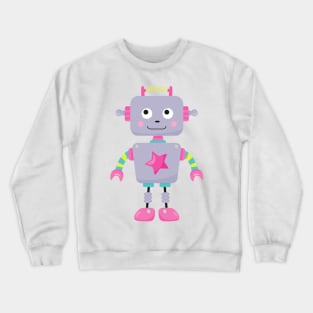 Cute Robot, Funny Robot, Silly Robot, Purple Robot Crewneck Sweatshirt